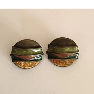 Vintage Multicolor Glazed Enamel Round Earrings